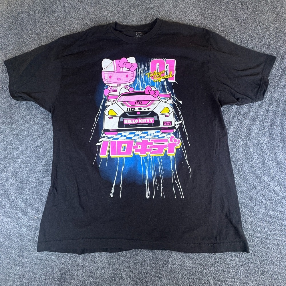 Bioworld Hello Kitty Tokyo Speed Racing T-Shirt Mens 2XL 50-52 Black Graphic
